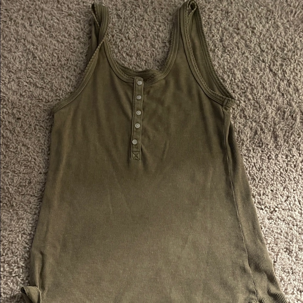 Aerie Olive Button-Front Tank Top